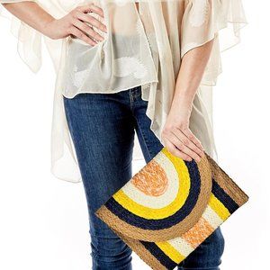 Multicolored Straw Clutch Crossbody Bag